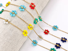 Load image into Gallery viewer, Pearl Crystal Beaded Daisy Flower Chain in 18K Gold Plated Copper By The Spool For Jewelry Making
