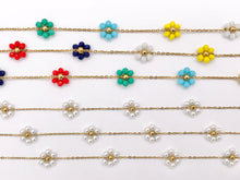 Load image into Gallery viewer, Pearl Crystal Beaded Daisy Flower Chain in 18K Gold Plated Copper By The Spool For Jewelry Making
