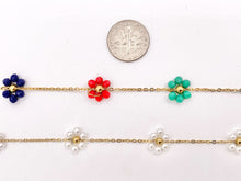 Load image into Gallery viewer, Pearl Crystal Beaded Daisy Flower Chain in 18K Gold Plated Copper By The Spool For Jewelry Making
