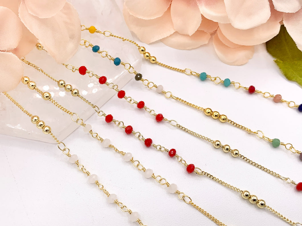 Wired Crystal Beaded Chain in 18K Gold Plated Copper By The Spool For Jewelry Making