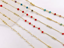 Load image into Gallery viewer, Wired Crystal Beaded Chain in 18K Gold Plated Copper By The Spool For Jewelry Making
