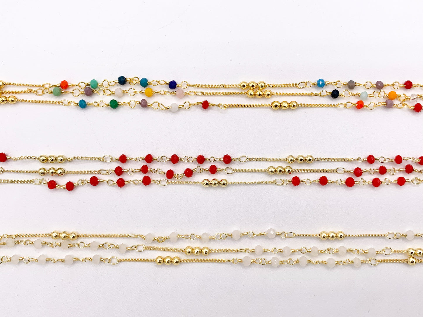 Wired Crystal Beaded Chain in 18K Gold Plated Copper By The Spool For Jewelry Making