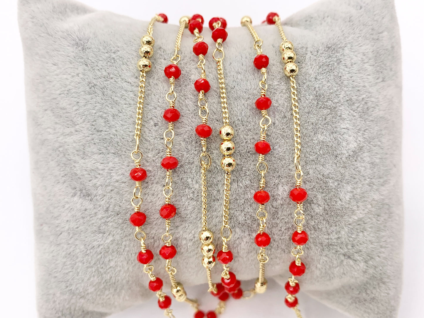 Wired Crystal Beaded Chain in 18K Gold Plated Copper By The Spool For Jewelry Making