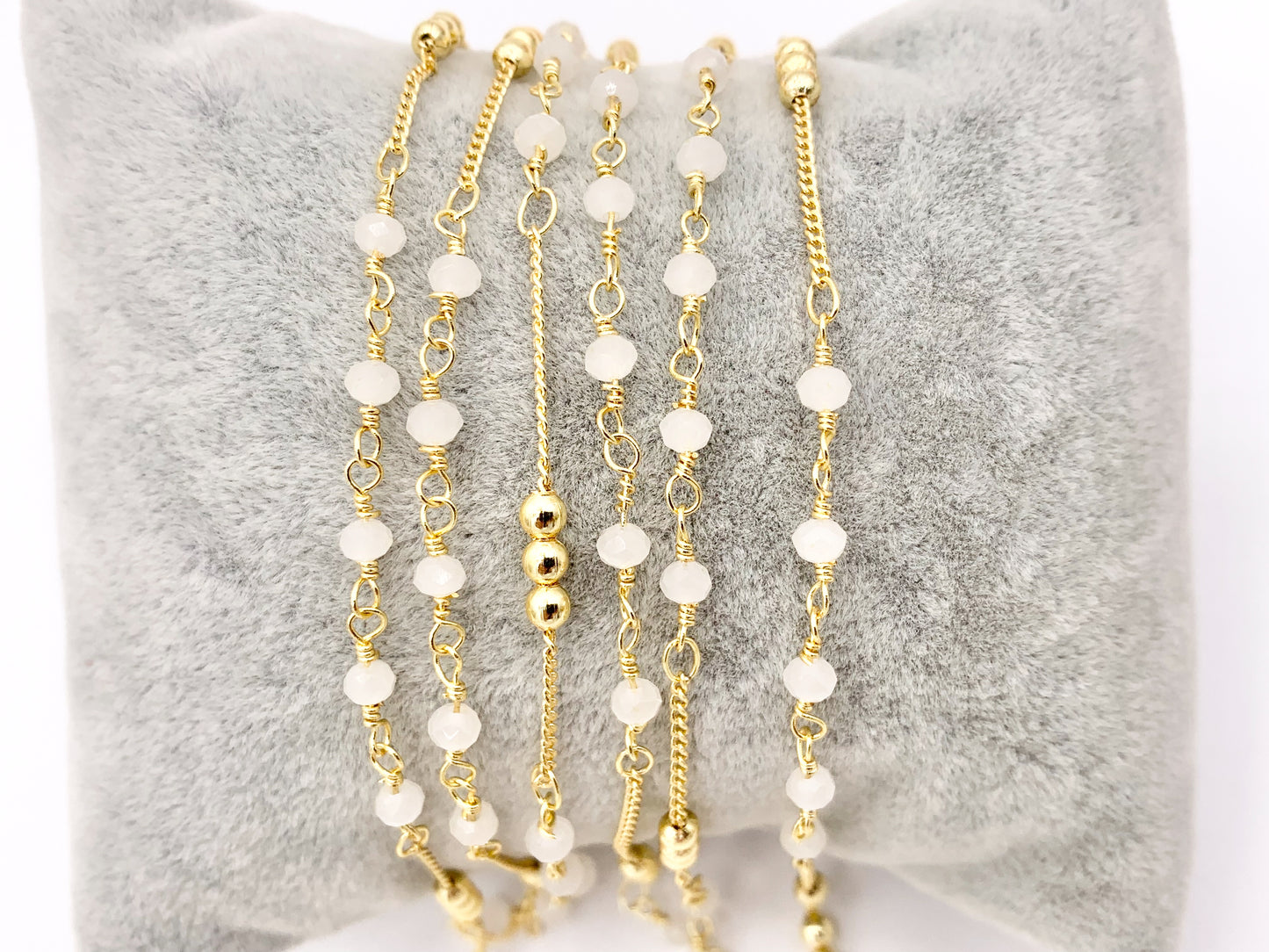 Wired Crystal Beaded Chain in 18K Gold Plated Copper By The Spool For Jewelry Making