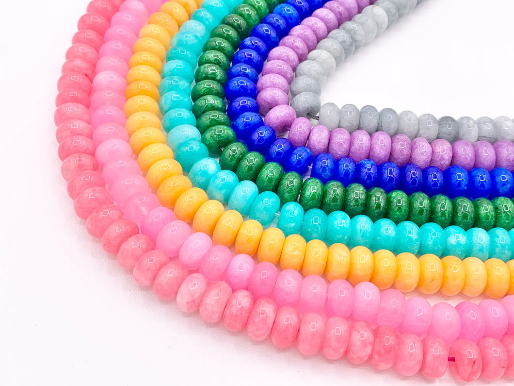 6x10mm Beautiful Dyed Jade Smooth Rondelle Beads | Multicolor Dyed Jade Imitation Stone Beads Around 15