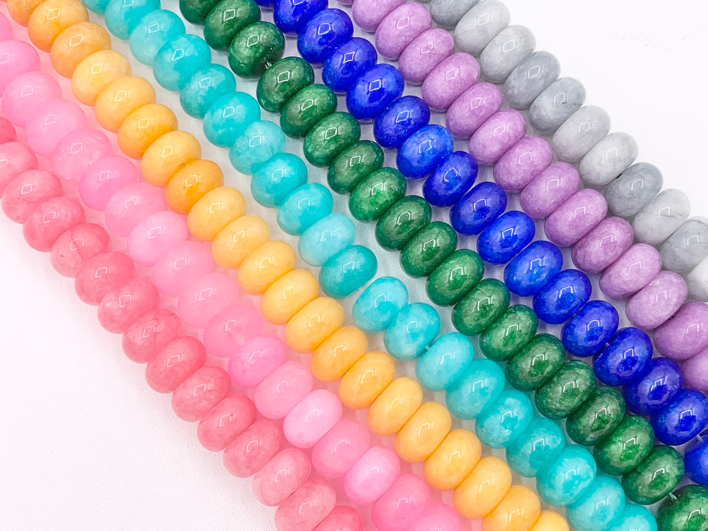 6x10mm Beautiful Dyed Jade Smooth Rondelle Beads | Multicolor Dyed Jade Imitation Stone Beads Around 15" | Price Per Strand