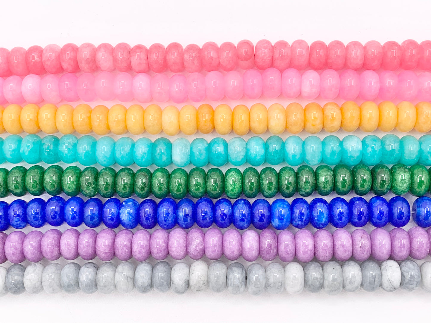 6x10mm Beautiful Dyed Jade Smooth Rondelle Beads | Multicolor Dyed Jade Imitation Stone Beads Around 15" | Price Per Strand