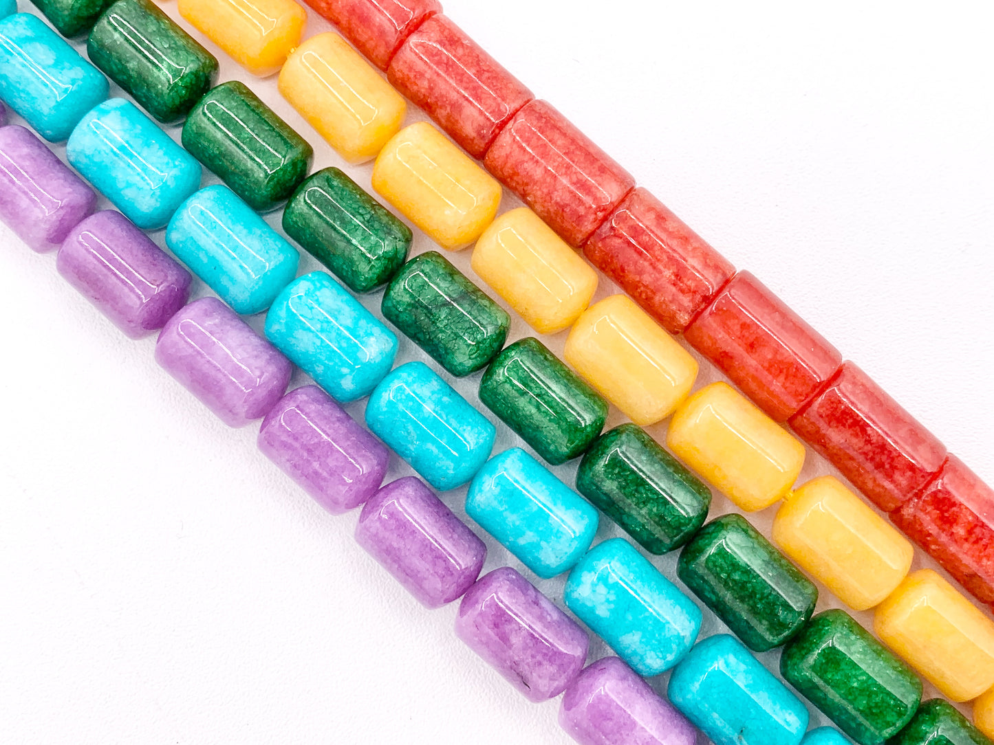 8x12mm Beautiful Dyed Jade Smooth Tube Beads | Multicolor Dyed Jade Imitation Stone Beads Around 15" | Price Per Strand