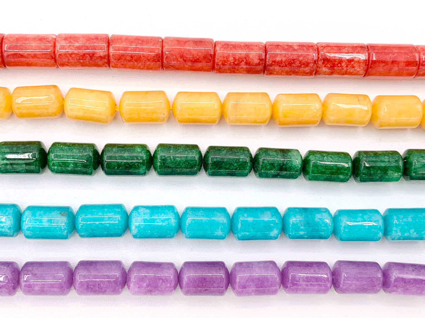 8x12mm Beautiful Dyed Jade Smooth Tube Beads | Multicolor Dyed Jade Imitation Stone Beads Around 15" | Price Per Strand