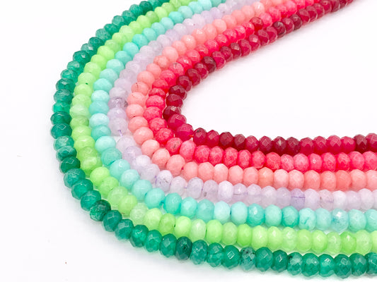 5x8mm Beautiful Dyed Jade Faceted Rondelle Beads | Multicolor Dyed Jade Imitation Stone Beads Around 14-15" | Price Per Strand