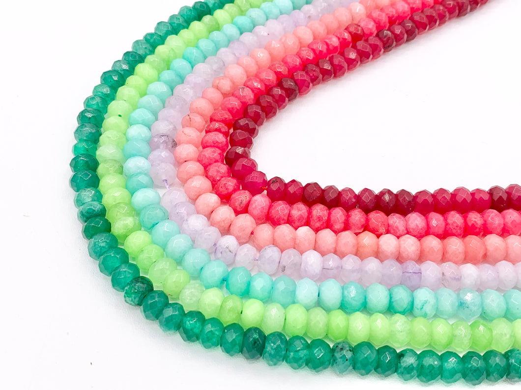 5x8mm Beautiful Dyed Jade Faceted Rondelle Beads | Multicolor Dyed Jade Imitation Stone Beads Around 14-15