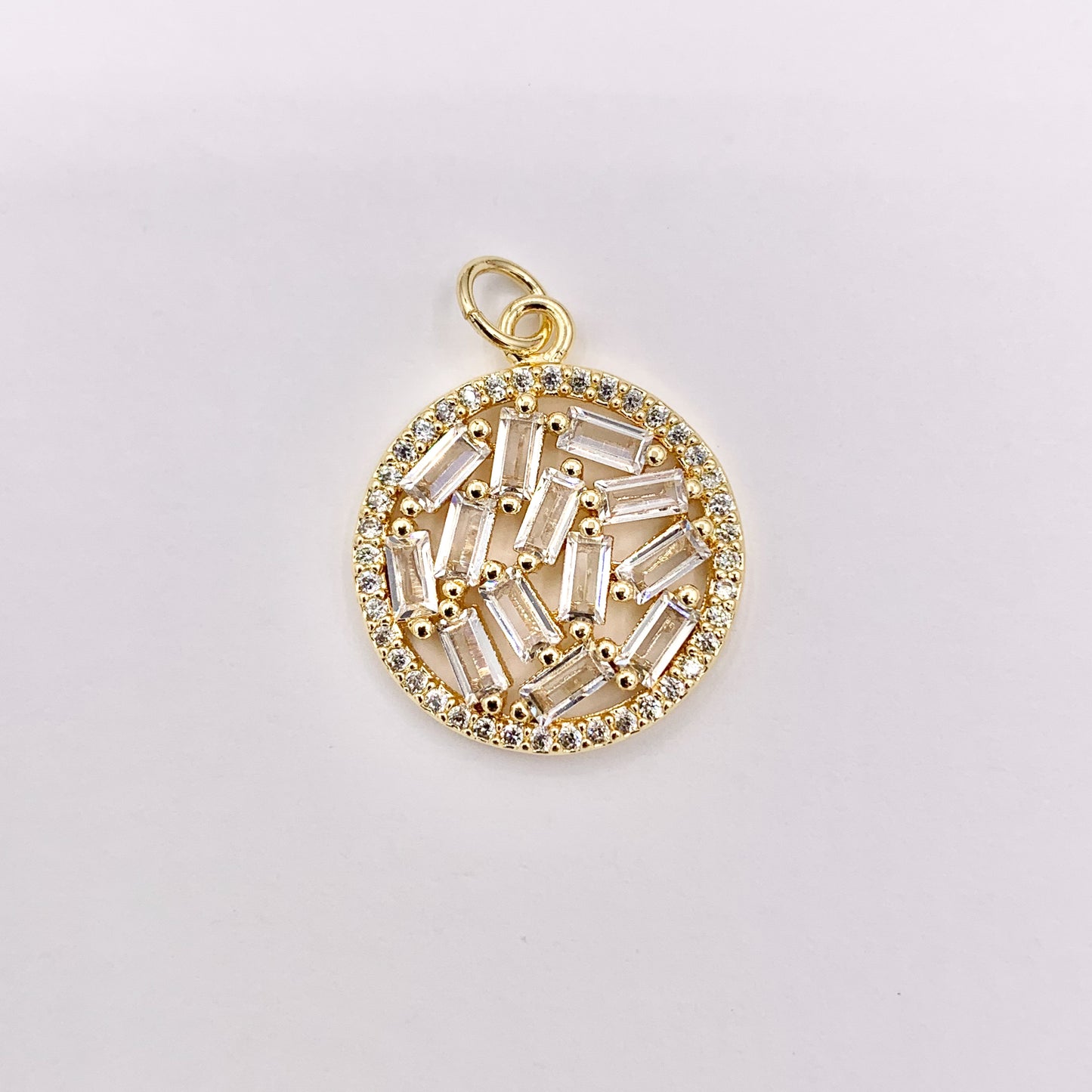 Dainty Coin Charms with CZ Pave in 18K Gold Plated Copper 5 PCS