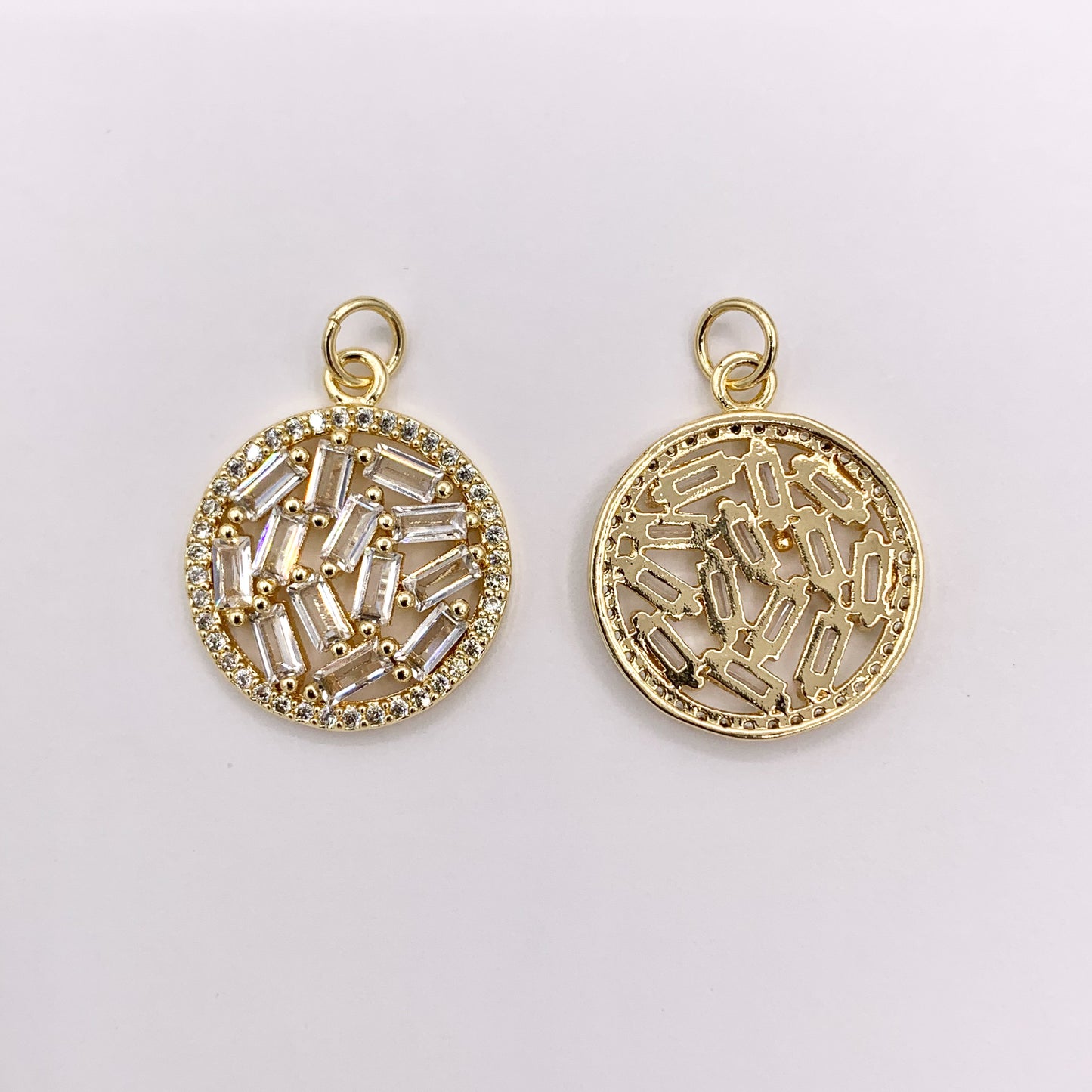 Dainty Coin Charms with CZ Pave in 18K Gold Plated Copper 5 PCS