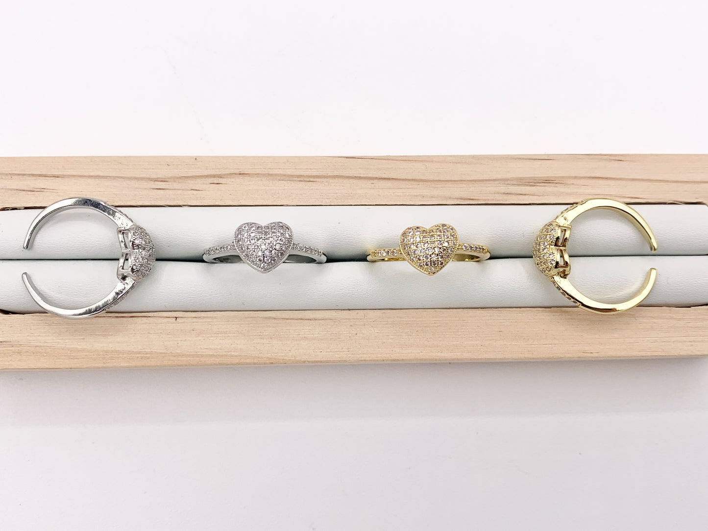 Statement CZ Cubic Zirconia Heart Rings in 18K Gold or Silver plated Copper 5 PCS