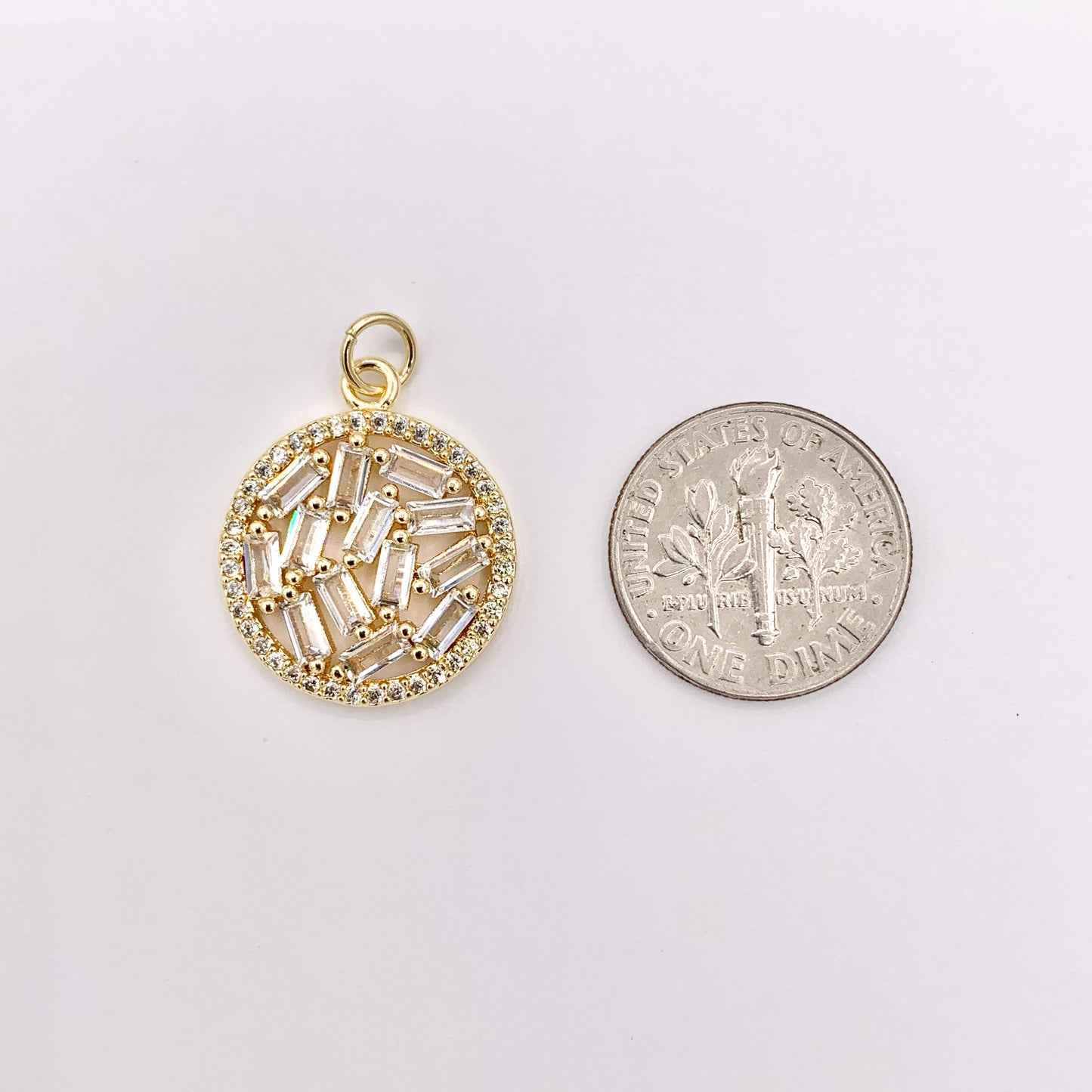 Dainty Coin Charms with CZ Pave in 18K Gold Plated Copper 5 PCS