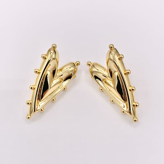 Large Dotted Heart Earring Stud in Real 18K Gold Plated Over Copper 5 PAIRS