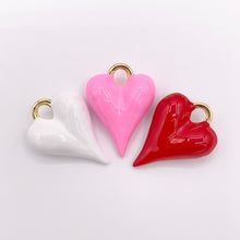 Load image into Gallery viewer, Enamel Larger Heart Charm Double Sided Puffy Heart Valentine's Day Pendants in 18K Gold Plated Over Copper | Pink, Red &amp; White 5 PCS
