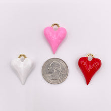 Load image into Gallery viewer, Enamel Larger Heart Charm Double Sided Puffy Heart Valentine's Day Pendants in 18K Gold Plated Over Copper | Pink, Red &amp; White 5 PCS
