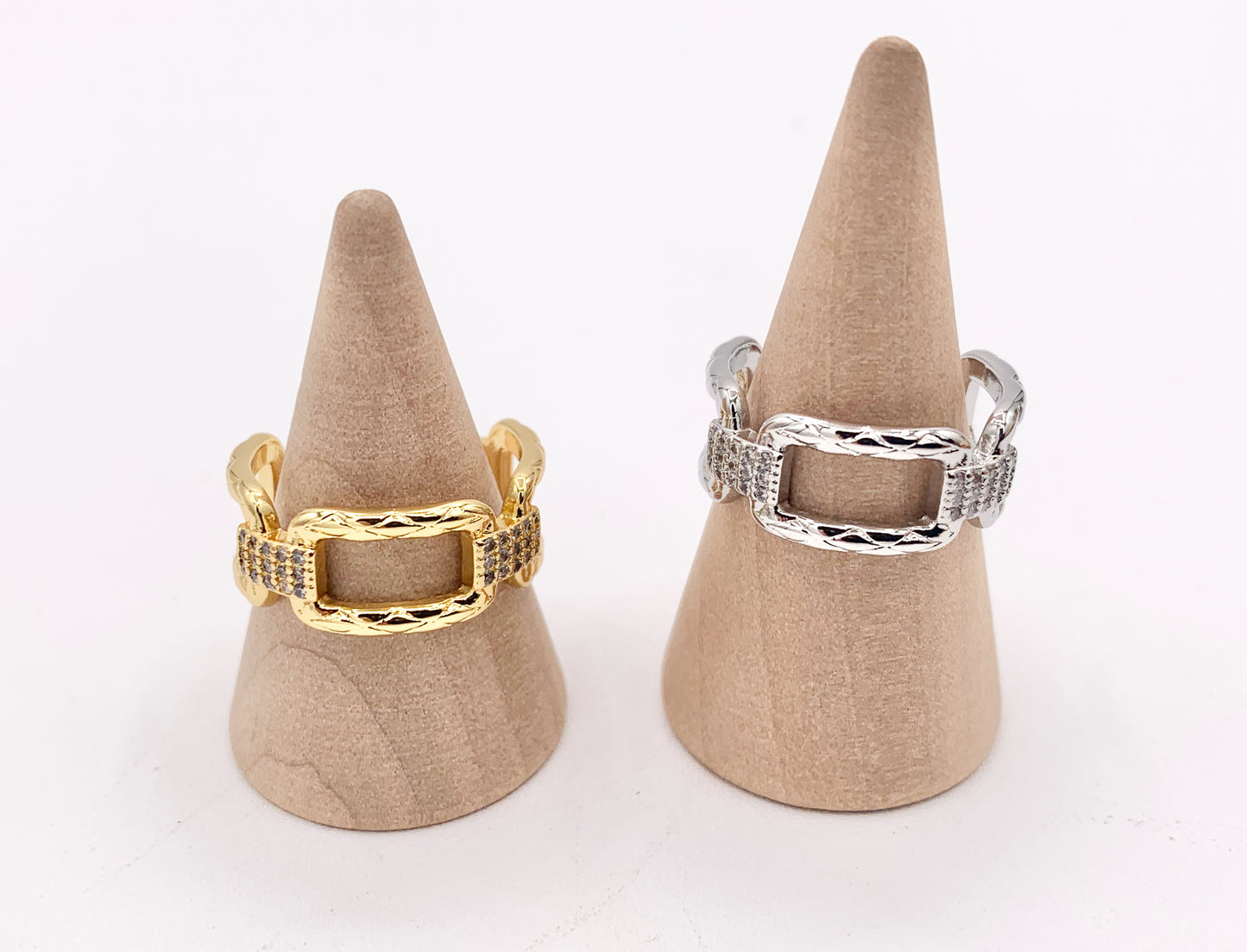 Rectangle CZ Pave Link Rings in 18K Gold or Silver Plated Copper 5 PCS