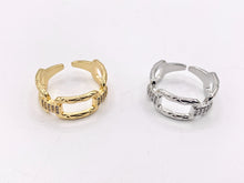 Load image into Gallery viewer, Rectangle CZ Pave Link Rings in 18K Gold or Silver Plated Copper 5 PCS
