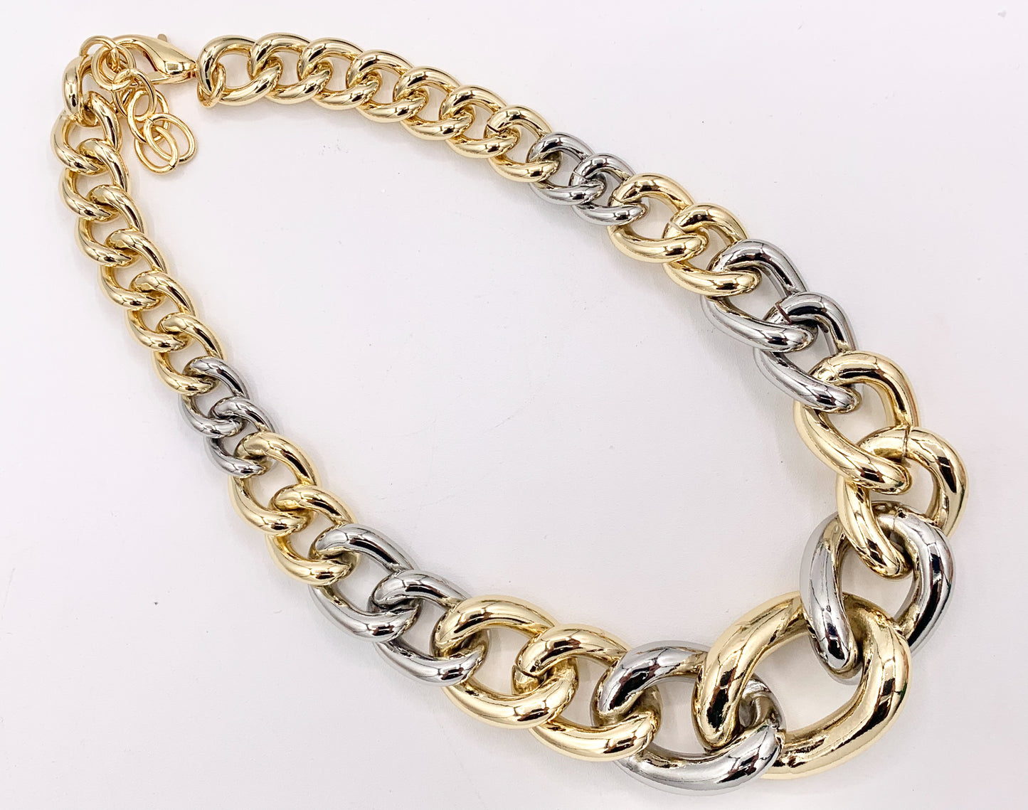 Chunky Oval Link Chain Necklace in Gold/Silver 2 Tone Plated Copper Finished Necklace 18" with 2" Extension Link