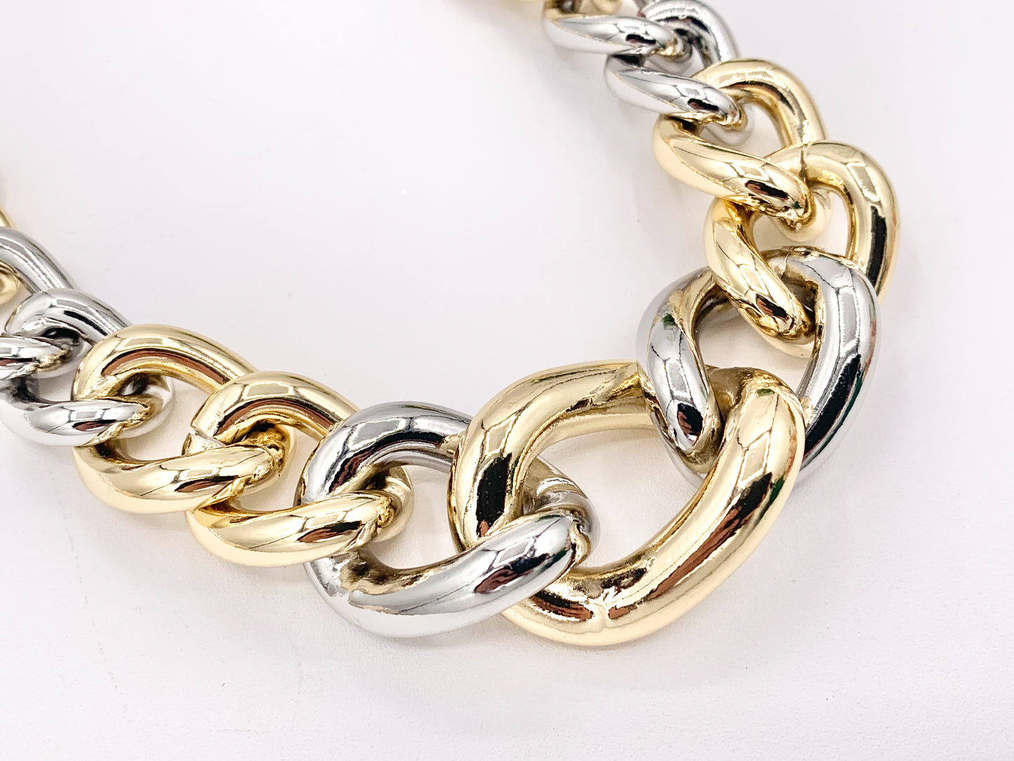 Chunky Oval Link Chain Necklace in Gold/Silver 2 Tone Plated Copper Finished Necklace 18" with 2" Extension Link