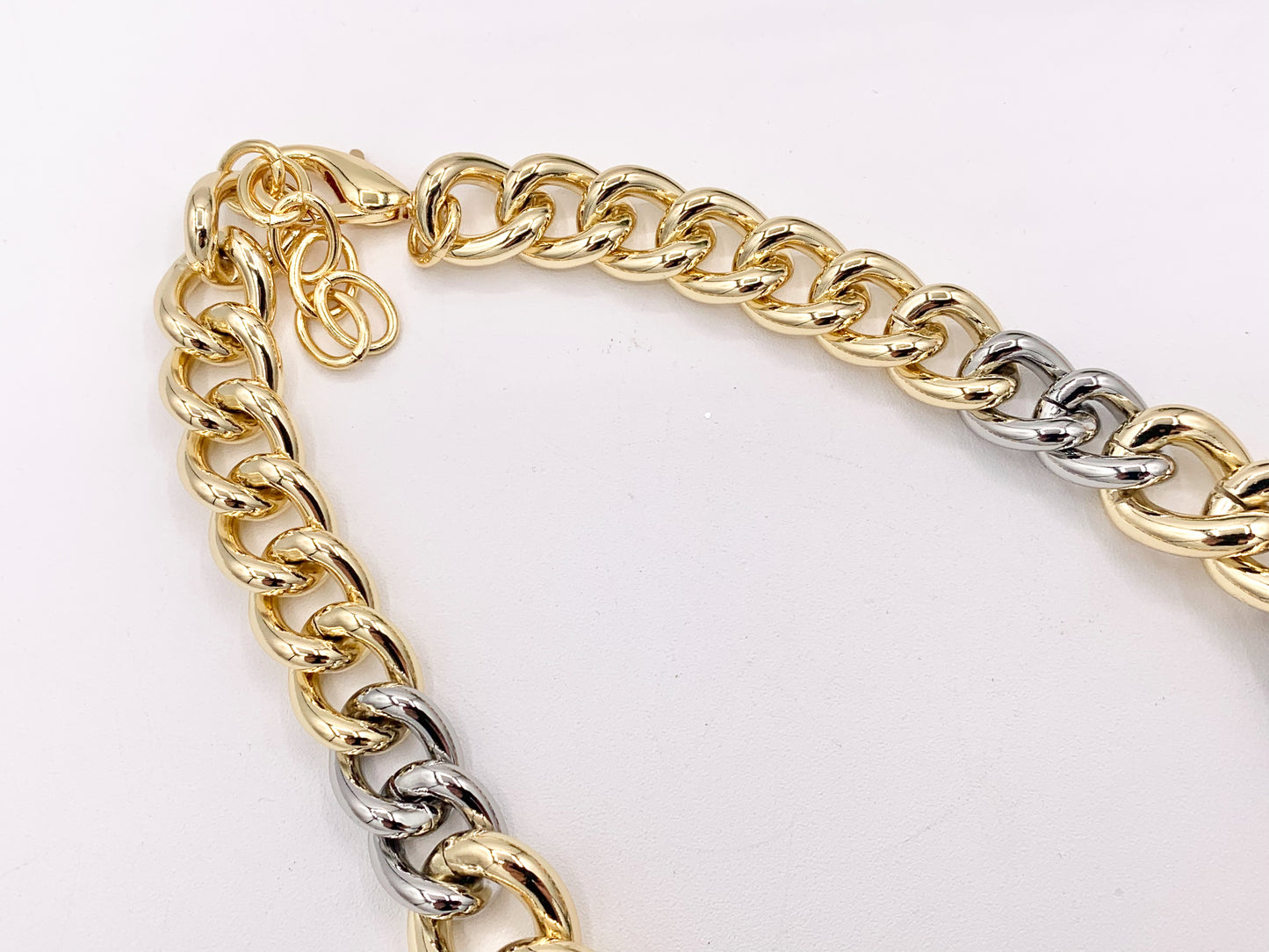 Chunky Oval Link Chain Necklace in Gold/Silver 2 Tone Plated Copper Finished Necklace 18" with 2" Extension Link