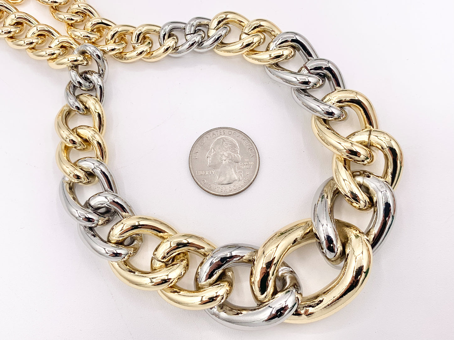 Chunky Oval Link Chain Necklace in Gold/Silver 2 Tone Plated Copper Finished Necklace 18" with 2" Extension Link