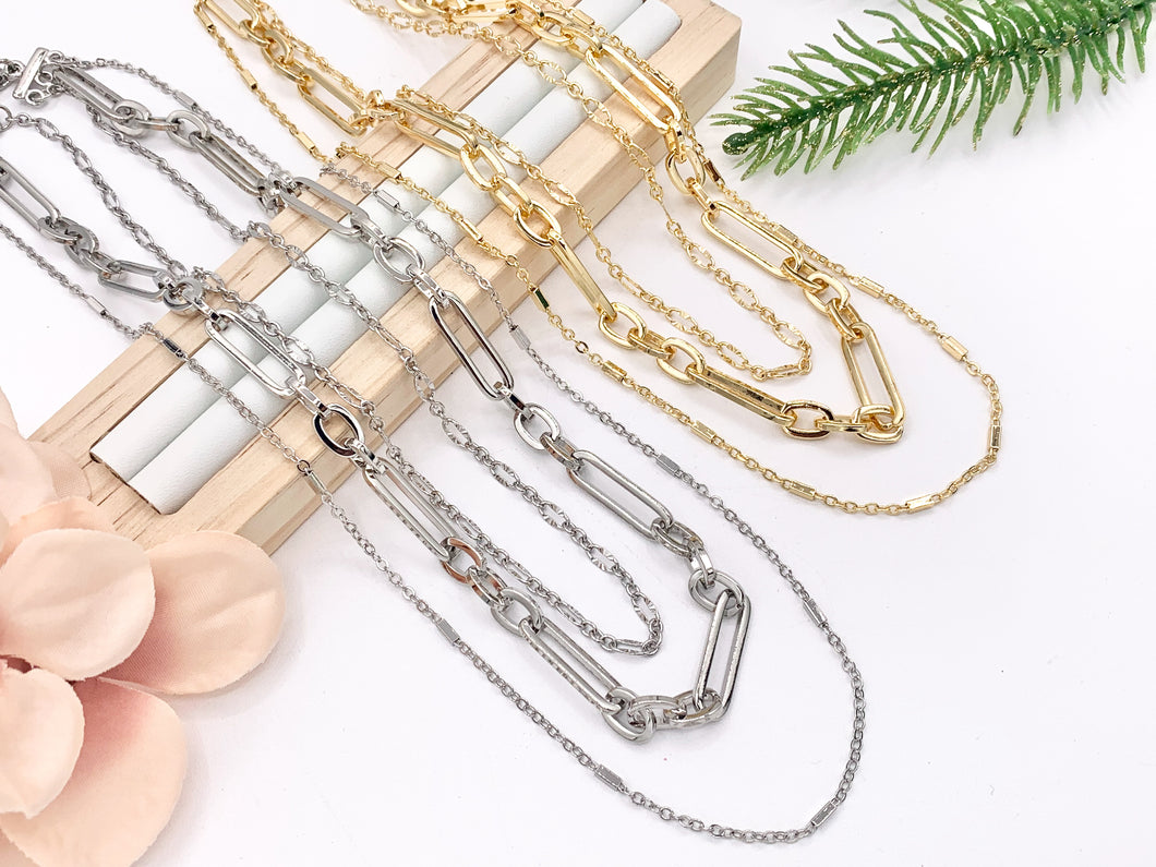 Maximalist 3 Layers Paperclip Chain Necklace in 18K Gold/Silver Plated Copper Necklace with Extension Link