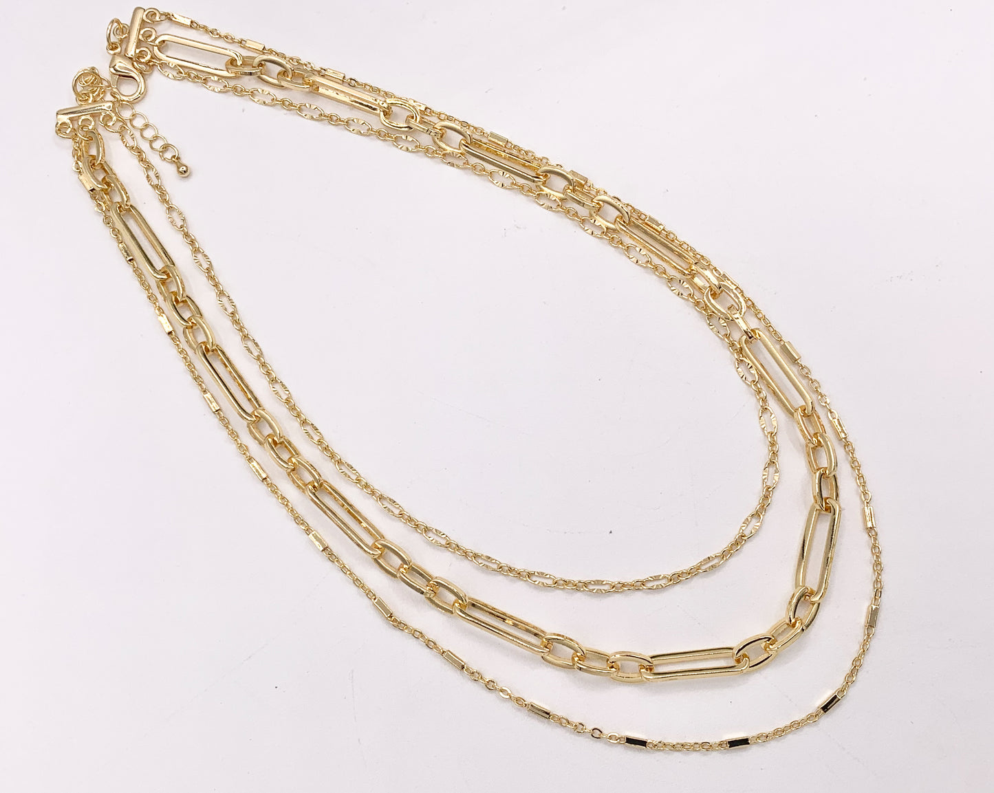 Maximalist 3 Layers Paperclip Chain Necklace in 18K Gold/Silver Plated Copper Necklace with Extension Link