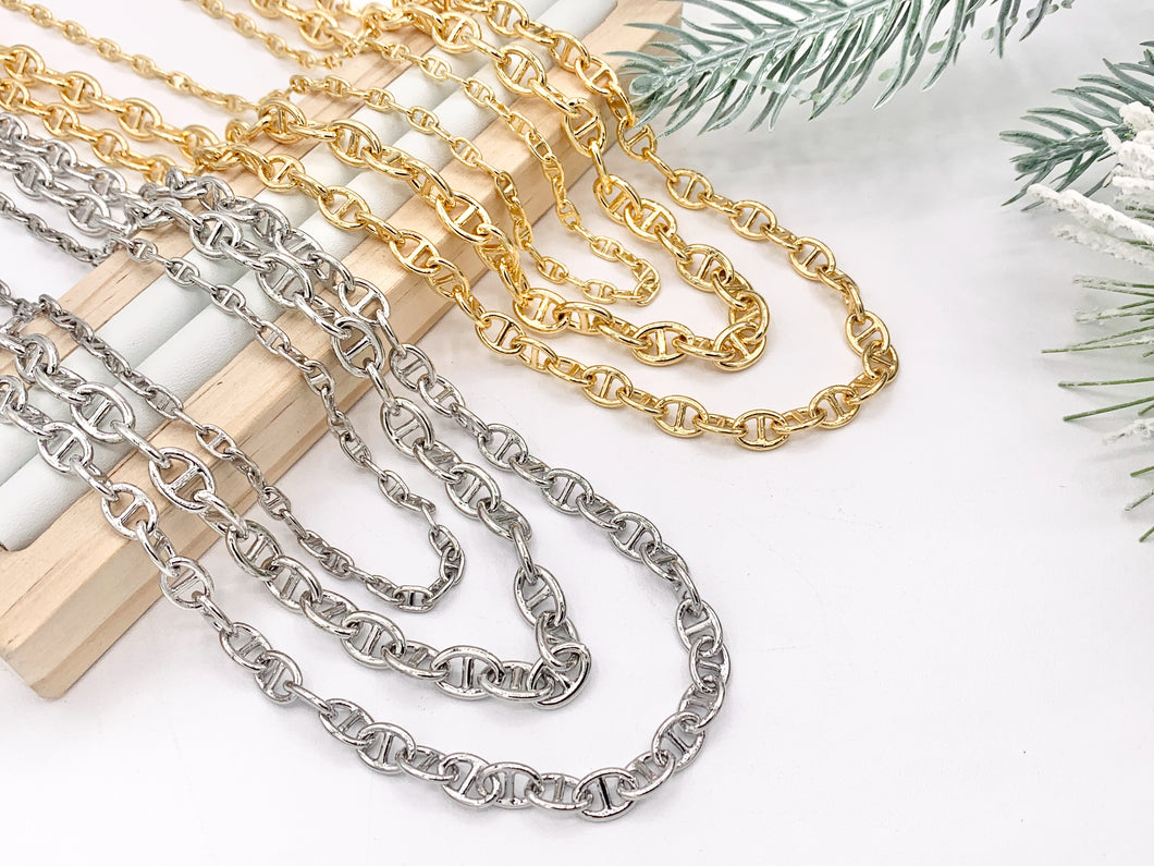 Maximalist 3 Layers Mariner Link Chain Necklace in 18K Gold/Silver Plated Copper Layered Necklace with Extension Link