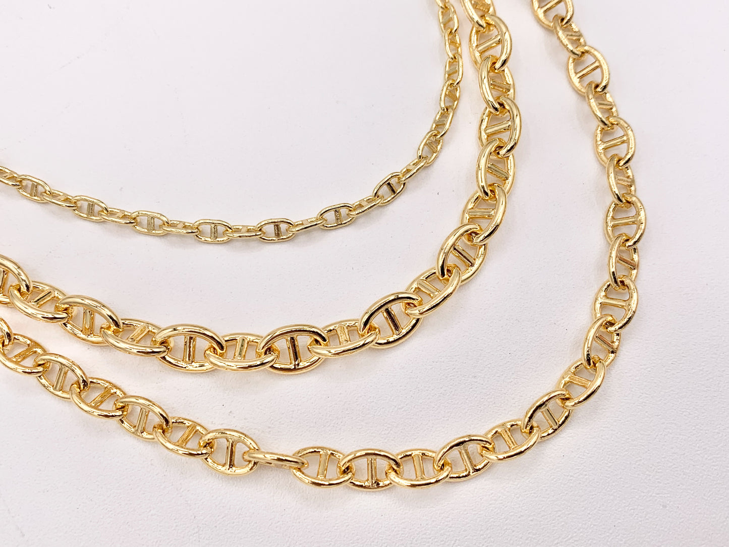 Maximalist 3 Layers Mariner Link Chain Necklace in 18K Gold/Silver Plated Copper Layered Necklace with Extension Link