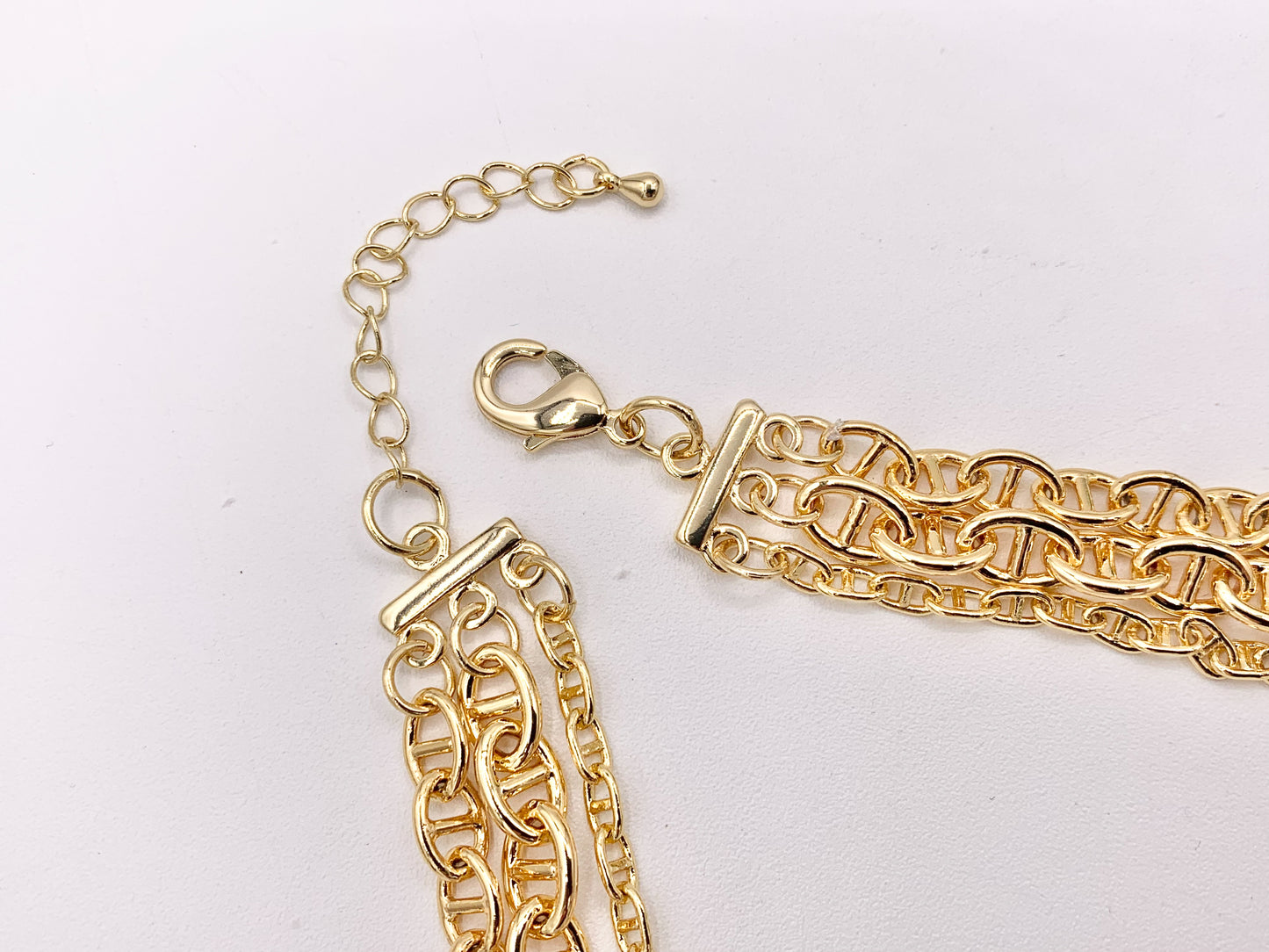 Maximalist 3 Layers Mariner Link Chain Necklace in 18K Gold/Silver Plated Copper Layered Necklace with Extension Link