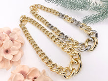 Cargar imagen en el visor de la galería, Chunky Oval Link Chain Necklace in Gold/Silver 2 Tone Plated Copper Finished Necklace 18&quot; with 2&quot; Extension Link
