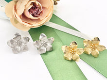 Load image into Gallery viewer, Cute Detailed Flower Earring Studs in Real 18K Gold/Platinum Plated Over Copper 4 PAIRS
