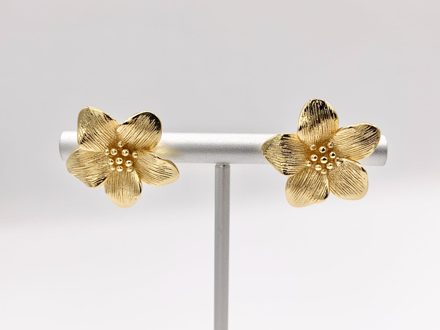 Cute Detailed Flower Earring Studs in Real 18K Gold/Platinum Plated Over Copper 4 PAIRS