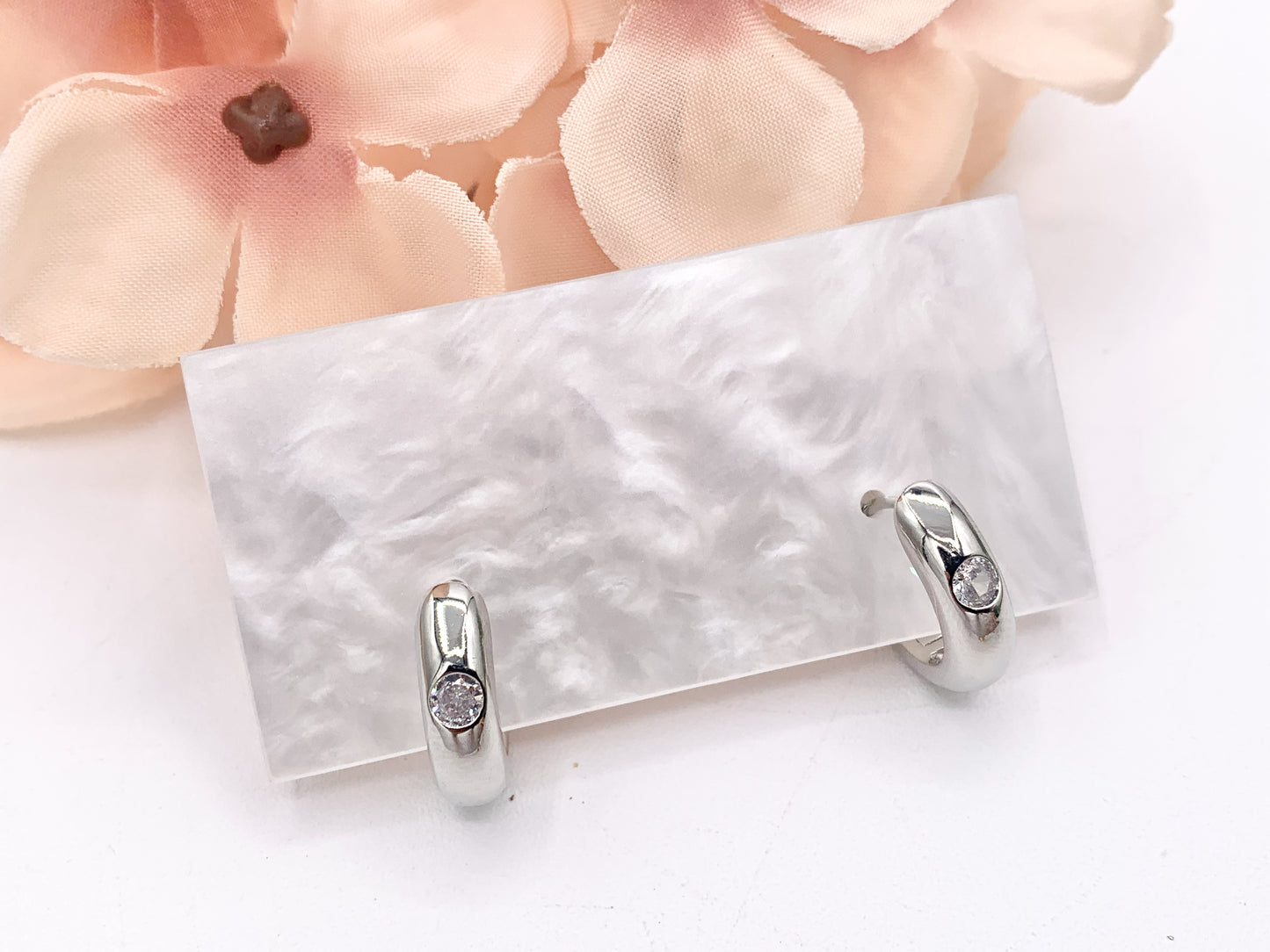 Oval Earring Hoop Huggies in CZ Pave Real Gold/Platinum 18K Over Copper 5 PAIRS