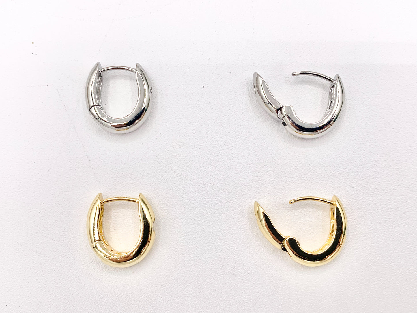 Oval Earring Hoop Huggies in CZ Pave Real Gold/Platinum 18K Over Copper 5 PAIRS