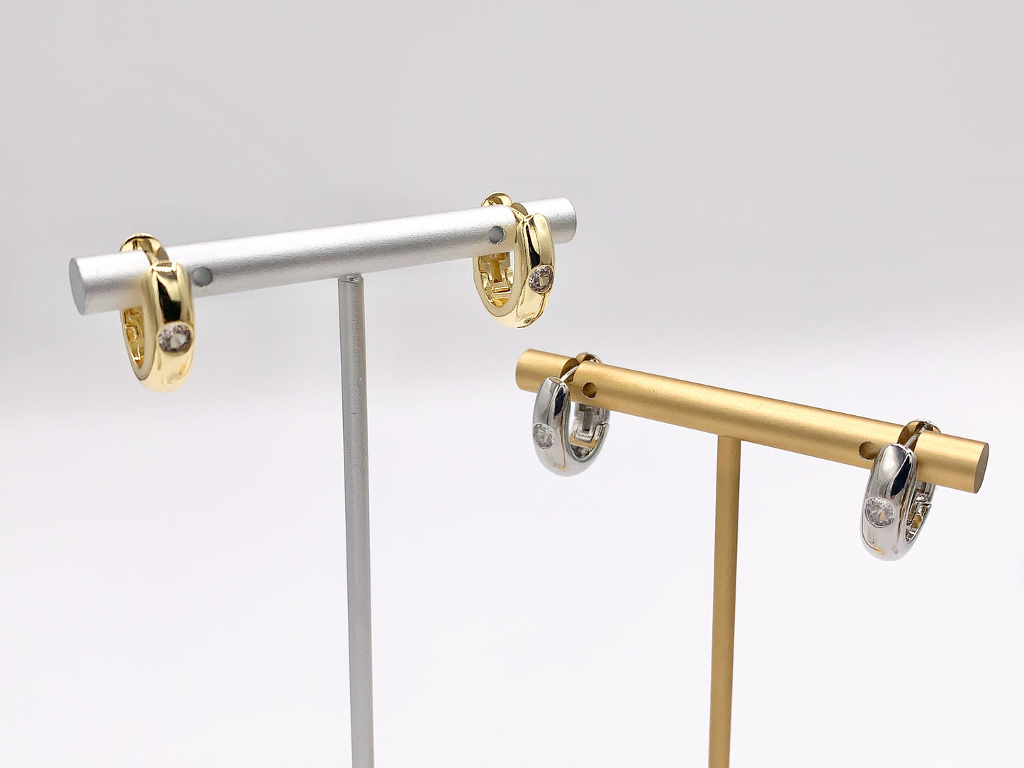 Oval Earring Hoop Huggies in CZ Pave Real Gold/Platinum 18K Over Copper 5 PAIRS