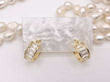 Cargar imagen en el visor de la galería, Fancy Baguette Earring Hoop Huggies in Real Gold/Silver 18K Micro Pave CZ 3 PAIRS
