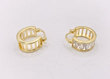 Cargar imagen en el visor de la galería, Fancy Baguette Earring Hoop Huggies in Real Gold/Silver 18K Micro Pave CZ 3 PAIRS
