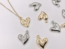 Load image into Gallery viewer, Cute Puffy Abstract Heart Pendant Charms in 18K Gold or Silver Plated Copper 10 PCS
