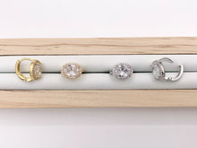 Load image into Gallery viewer, Oval CZ Pave Dainty Earring Hoop Huggies in Real Gold/Platinum 18K Over Copper 4 PAIRS
