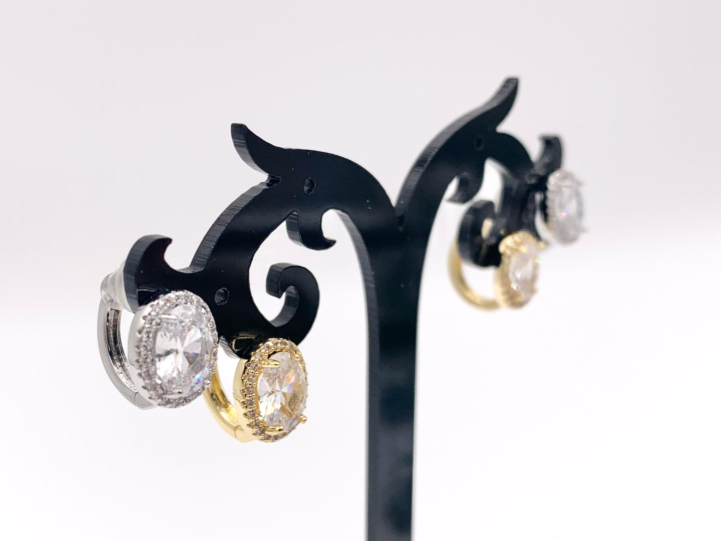 Oval CZ Pave Dainty Earring Hoop Huggies in Real Gold/Platinum 18K Over Copper 4 PAIRS