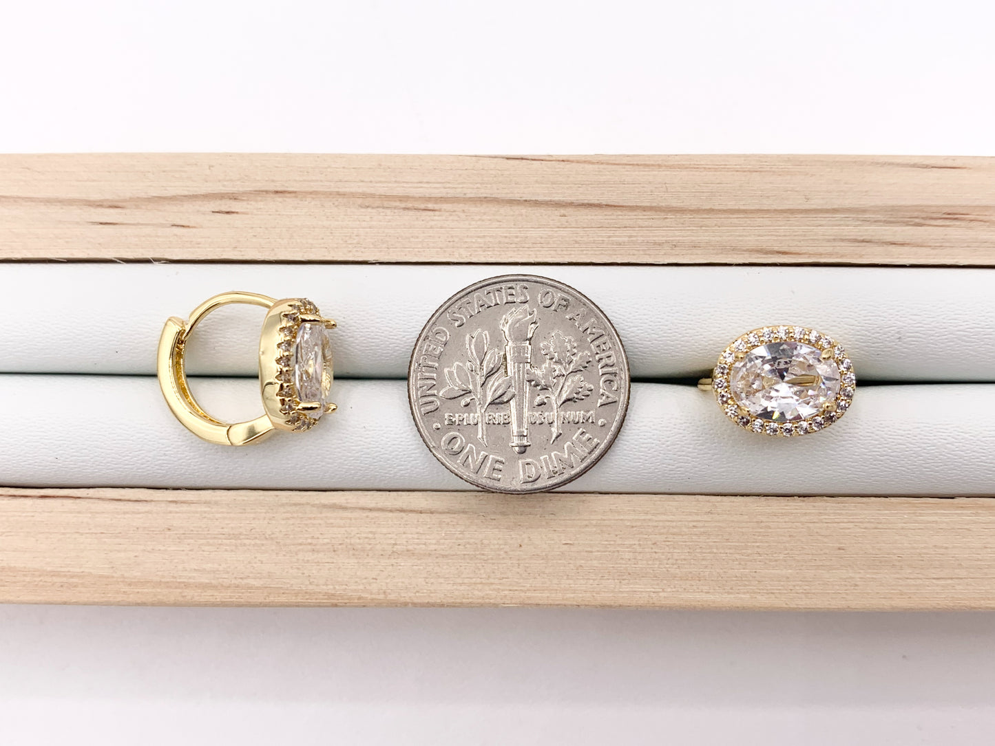 Oval CZ Pave Dainty Earring Hoop Huggies in Real Gold/Platinum 18K Over Copper 4 PAIRS