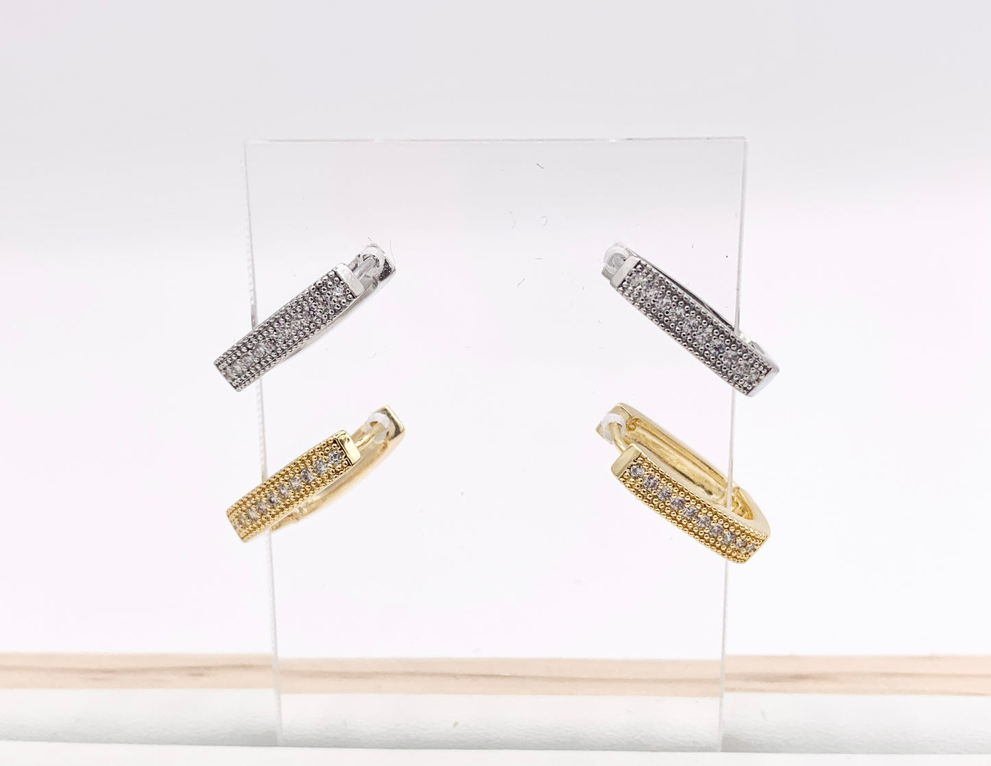 Oval Rectangle Earring Hoop Huggies in CZ Pave Real Gold/Platinum 18K Over Copper 5 PAIRS