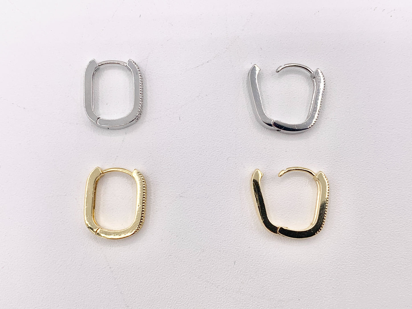 Oval Rectangle Earring Hoop Huggies in CZ Pave Real Gold/Platinum 18K Over Copper 5 PAIRS