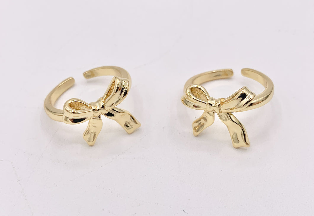 Beautiful Plain Dainty Bow Tie Adjustable Ring in Real Gold 18K Plated 5 PCS