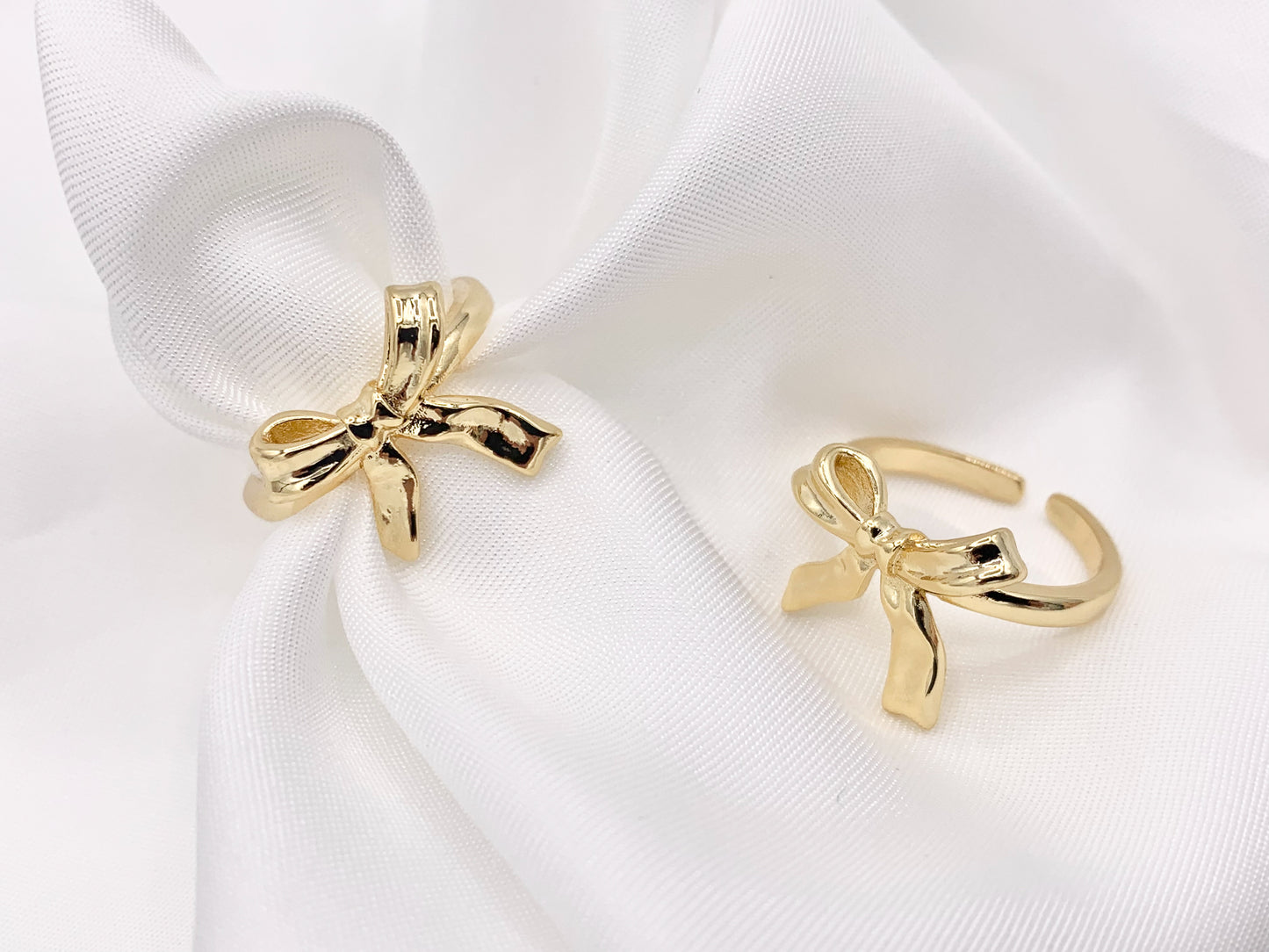 Beautiful Plain Bow Tie Adjustable Ring in Real Gold 18K Plated 5 PCS