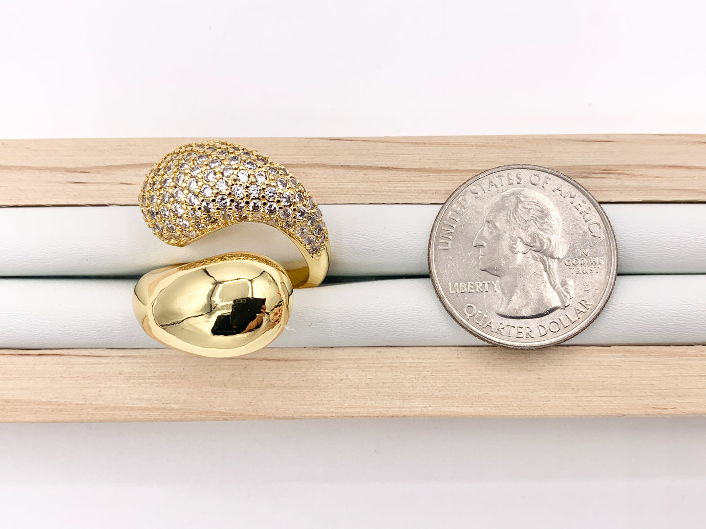 Simple Chunky Teardrop Bypass Ring in CZ Pave 18K Gold Plated Brass 4 PCS